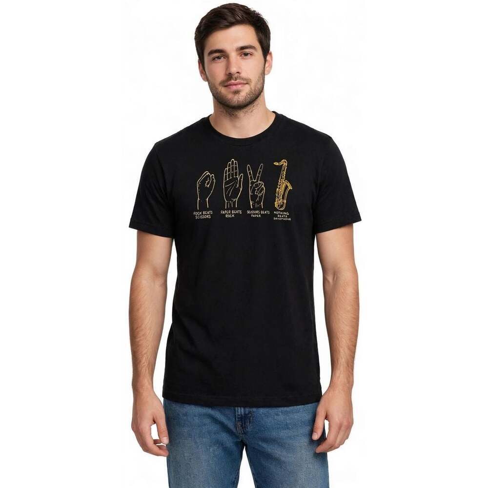 Bella Canvas Rock Paper Scissors Saxophone T-Shirt Size S Black